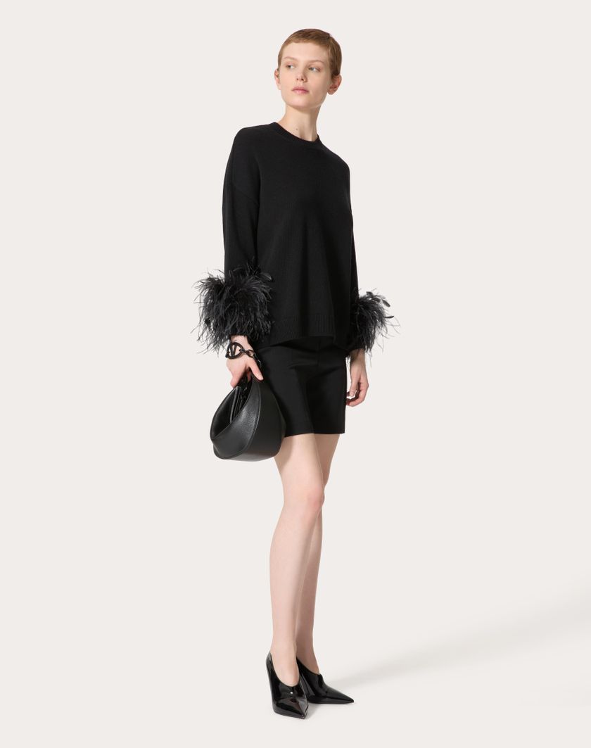Valentino Handbags Maglia In Lana Con Piume per Donna in Nero | Valentino IT Soddisfazione Garantita