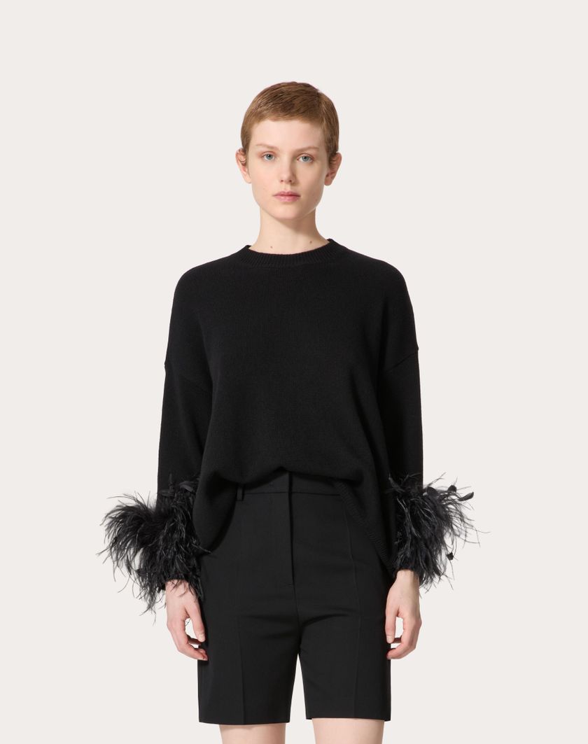 Valentino Handbags Maglia In Lana Con Piume per Donna in Nero | Valentino IT Soddisfazione Garantita