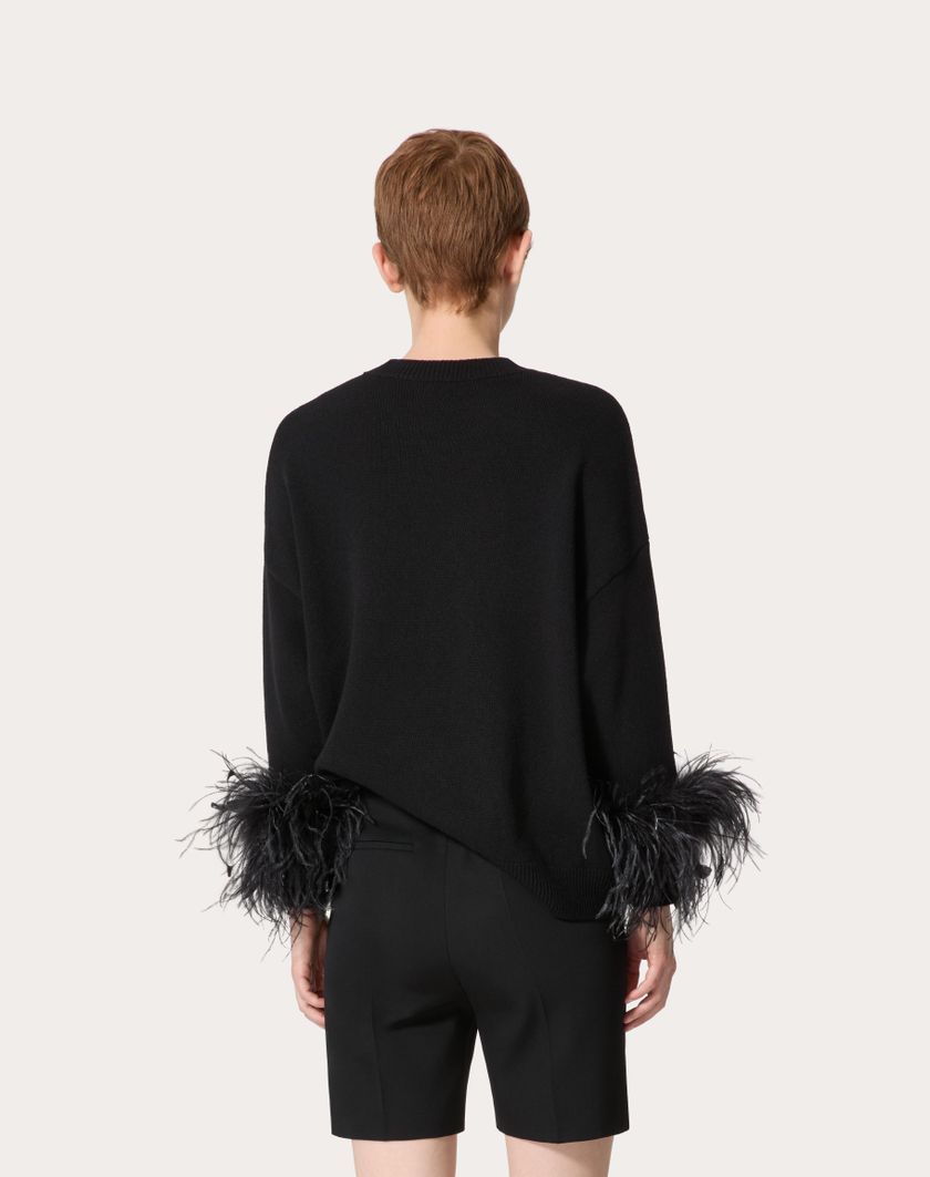 Valentino Handbags Maglia In Lana Con Piume per Donna in Nero | Valentino IT Soddisfazione Garantita