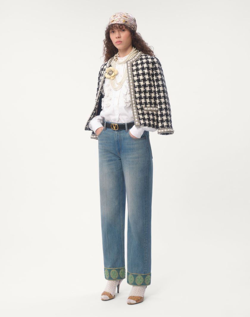 Valentino Handbags Pantaloni In Denim Con Bordi In Jacquard per Donna in Denim | Valentino IT Sottocosto