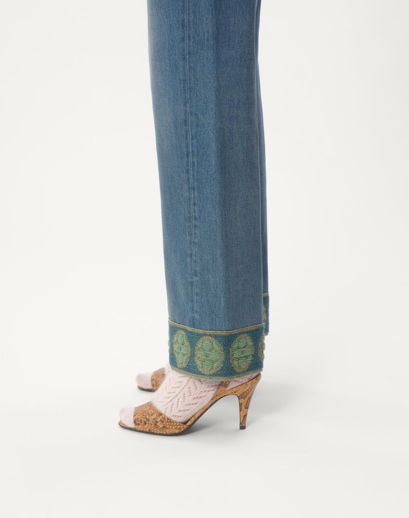 Valentino Handbags Pantaloni In Denim Con Bordi In Jacquard per Donna in Denim | Valentino IT Sottocosto