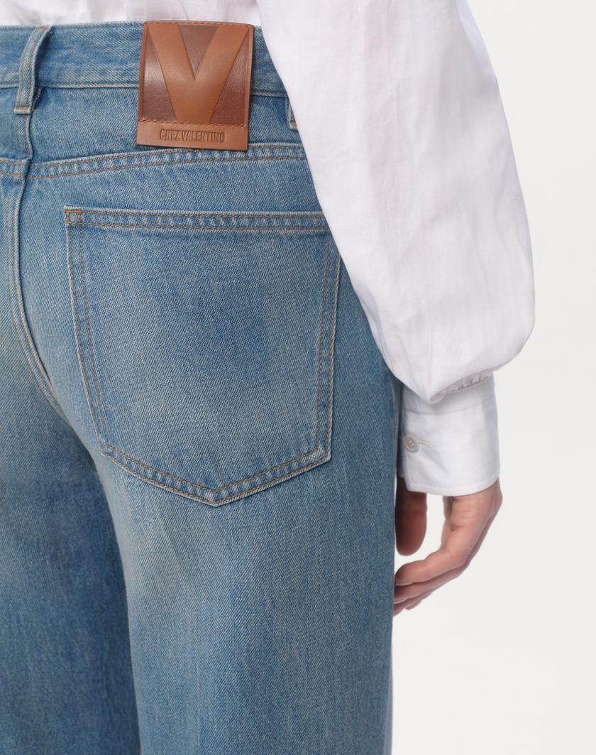 Valentino Handbags Pantaloni In Denim Con Bordi In Jacquard per Donna in Denim | Valentino IT Sottocosto