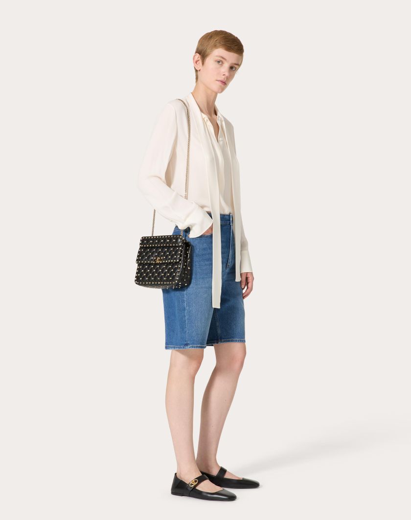 Valentino Handbags Borsa Media Rockstud Spike In Nappa per Donna in Light Ivory | Valentino IT Qualità Garantita