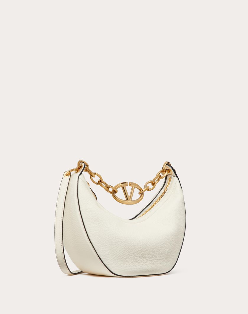 Valentino Handbags Hobo Piccola Vlogo Moon Bag In Vitello Granato Con Catena per Donna in Nero | Valentino IT Novità