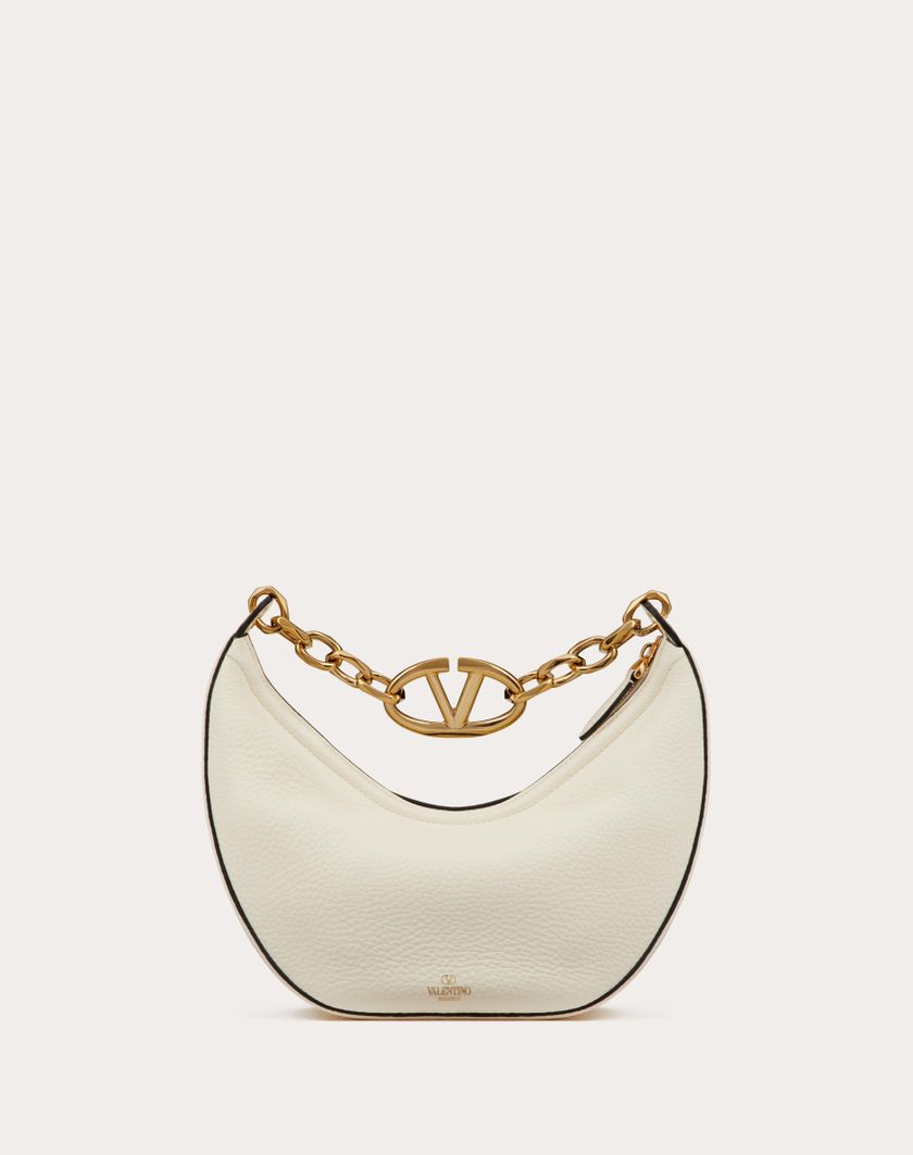 Valentino Handbags Hobo Piccola Vlogo Moon Bag In Vitello Granato Con Catena per Donna in Avorio | Valentino IT Presa