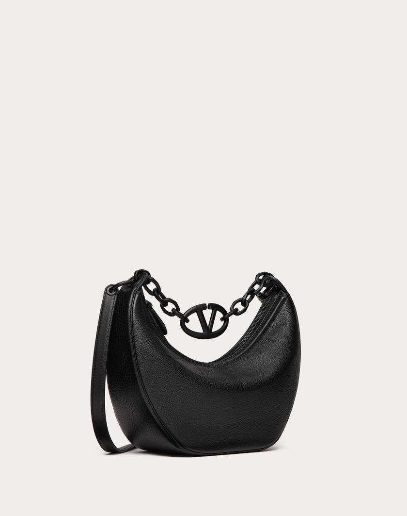 Valentino Handbags Hobo Piccola Vlogo Moon Bag In Vitello Granato Con Catena per Donna in Nero | Valentino IT Promozione temporanea
