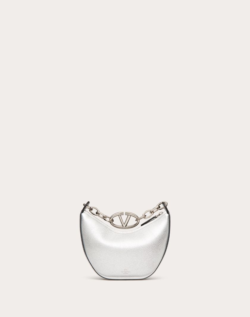 Valentino Handbags Mini Hobo Vlogo Moon Bag In Vitello Granato Metallizzato Con Catena per Donna in Argento | Valentino IT In Vendita