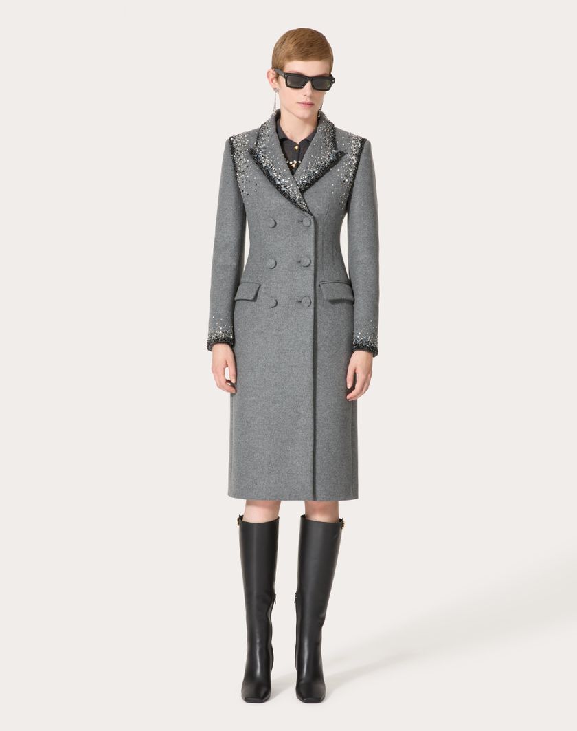 Valentino Handbags Cappotto In Lana Ricamato per Donna in Grigio/silver | Valentino IT Vendita