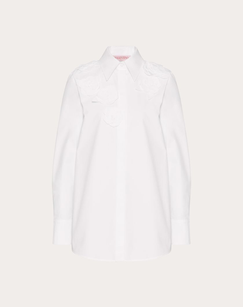 Valentino Handbags Camicia In Compact Popeline Ricamata per Donna in Bianco | Valentino IT Promozione Limitata