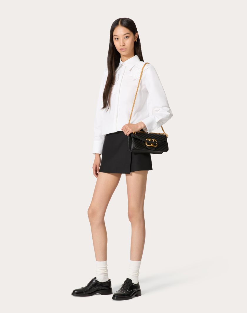 Valentino Handbags Camicia In Compact Popeline Ricamata per Donna in Bianco | Valentino IT Promozione Limitata