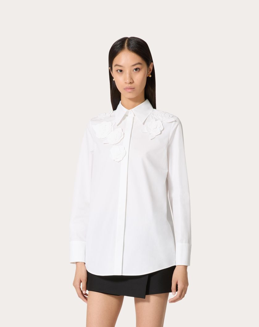 Valentino Handbags Camicia In Compact Popeline Ricamata per Donna in Bianco | Valentino IT Promozione Limitata