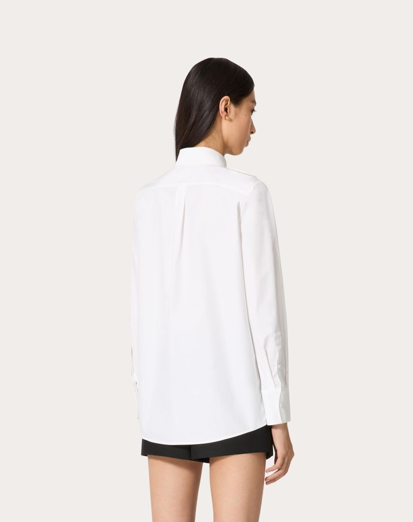 Valentino Handbags Camicia In Compact Popeline Ricamata per Donna in Bianco | Valentino IT Promozione Limitata
