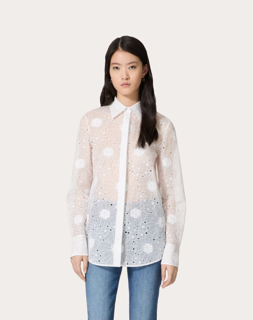 Valentino Handbags Camicia In Daisy Organdis per Donna in Avorio | Valentino IT Affare Del Giorno