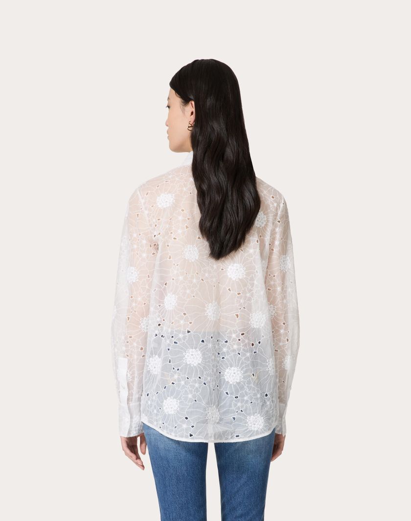 Valentino Handbags Camicia In Daisy Organdis per Donna in Avorio | Valentino IT Affare Del Giorno