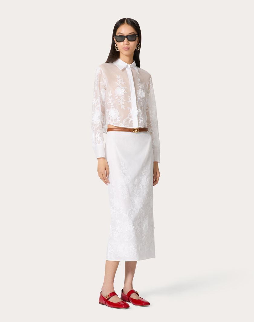 Valentino Handbags Camicia In Camellia Organdis per Donna in Avorio | Valentino IT Prezzo Ridotto