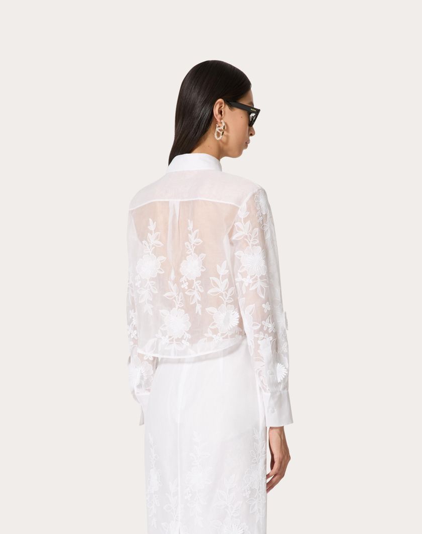 Valentino Handbags Camicia In Camellia Organdis per Donna in Avorio | Valentino IT Prezzo Ridotto