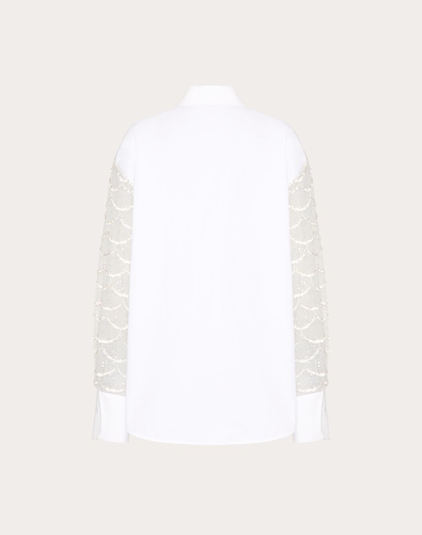 Valentino Handbags Camicia In Tulle Illusione Ricamata per Donna in Avorio | Valentino IT Sottocosto