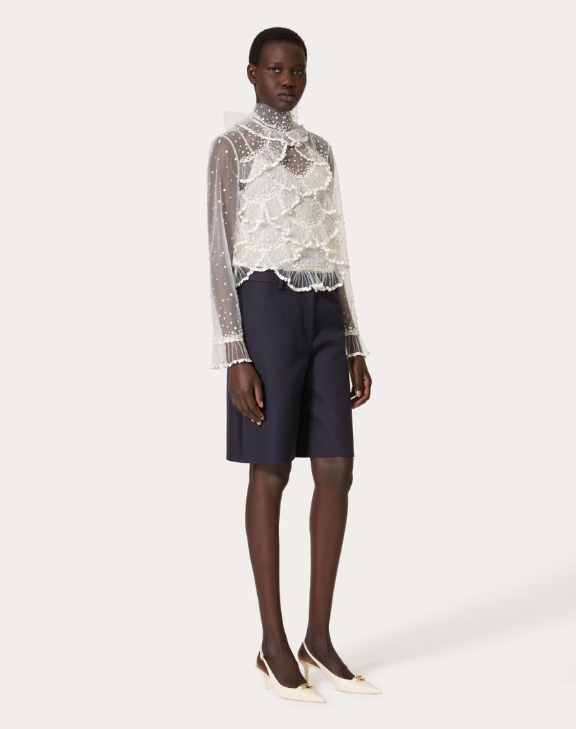 Valentino Handbags Top In Tulle Illusione Ricamato per Donna in Avorio | Valentino IT Convenienza
