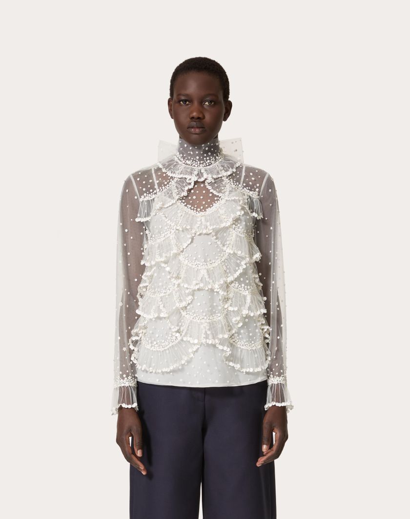 Valentino Handbags Top In Tulle Illusione Ricamato per Donna in Avorio | Valentino IT Convenienza