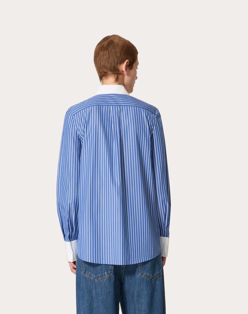 Valentino Handbags Camicia In Popeline Contrails Ricamata per Donna in Light Blue/bianco | Valentino IT Presa