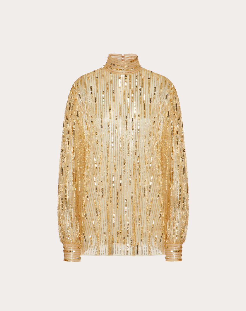 Valentino Handbags Top In Tulle Illusione Ricamato per Donna in Oro | Valentino IT Offerta