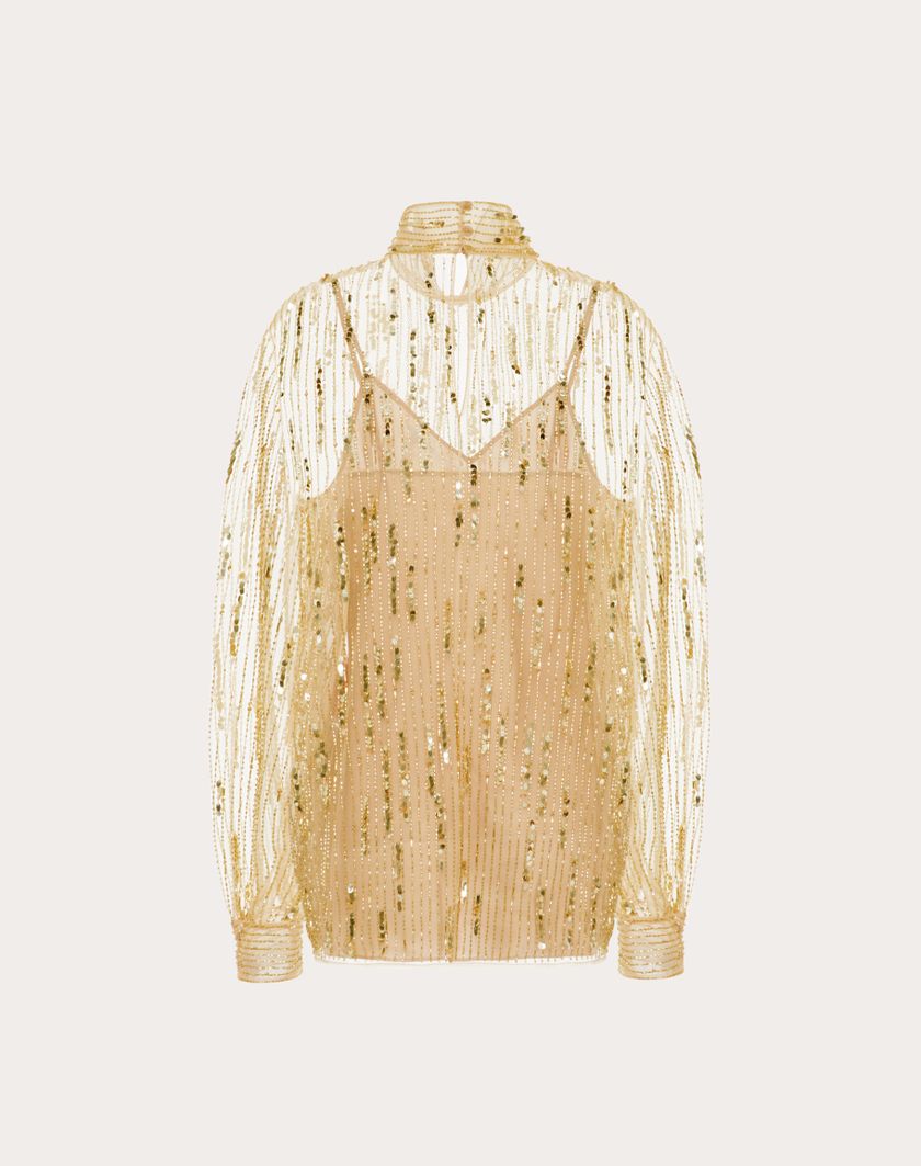Valentino Handbags Top In Tulle Illusione Ricamato per Donna in Oro | Valentino IT Offerta