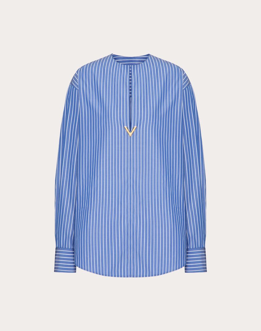 Valentino Handbags Top In Popeline Contrails per Donna in Light Blue/bianco | Valentino IT Vendita Calda