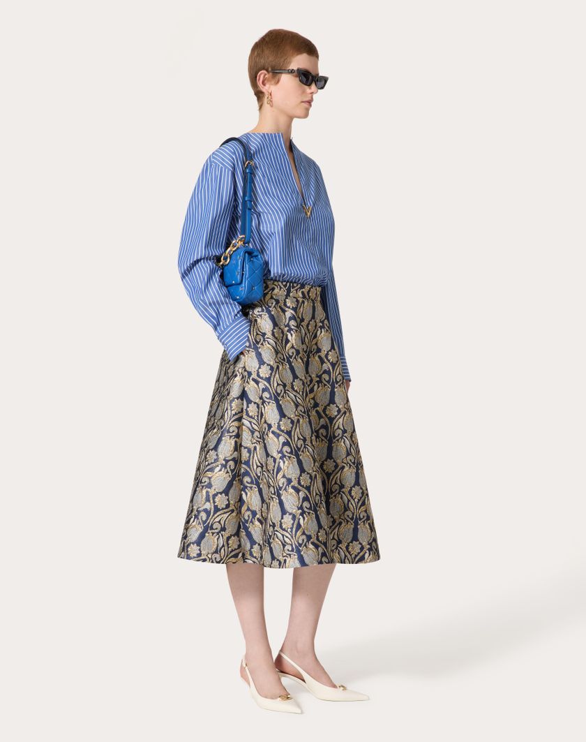 Valentino Handbags Top In Popeline Contrails per Donna in Light Blue/bianco | Valentino IT Vendita Calda
