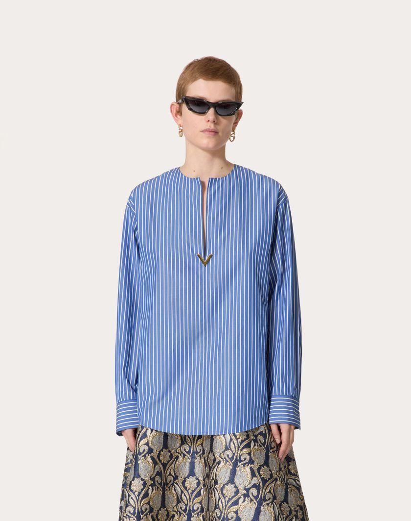 Valentino Handbags Top In Popeline Contrails per Donna in Light Blue/bianco | Valentino IT Vendita Calda