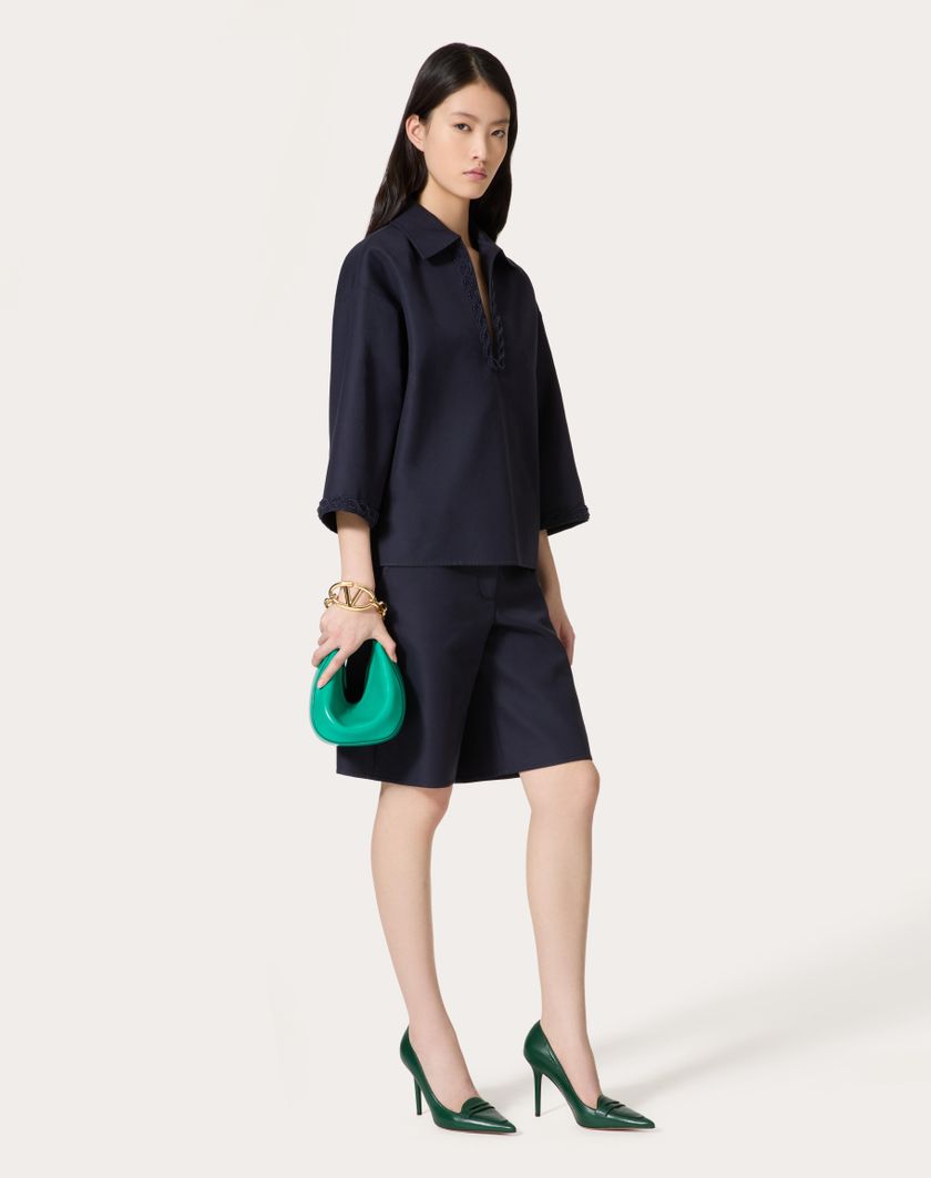 Valentino Handbags Top In Light Double Splittable Gabardine Ricamato per Donna in Navy | Valentino IT Saldi Di Fabbrica