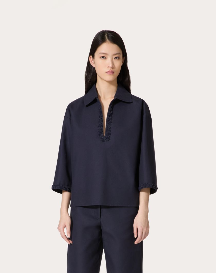 Valentino Handbags Top In Light Double Splittable Gabardine Ricamato per Donna in Navy | Valentino IT Saldi Di Fabbrica