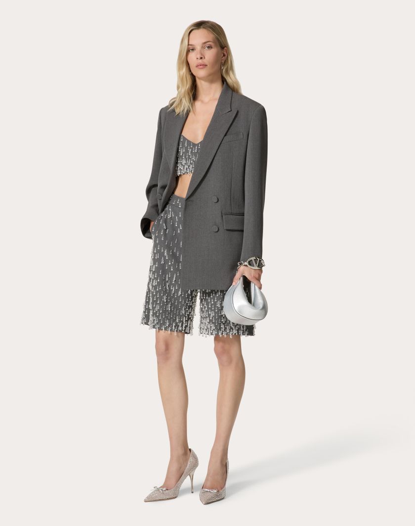 Valentino Handbags Top In Active Gabardine Ricamato per Donna in Grigio | Valentino IT Negozio