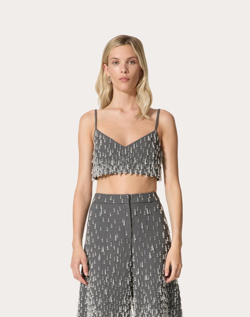 Valentino Handbags Top In Active Gabardine Ricamato per Donna in Grigio | Valentino IT Negozio