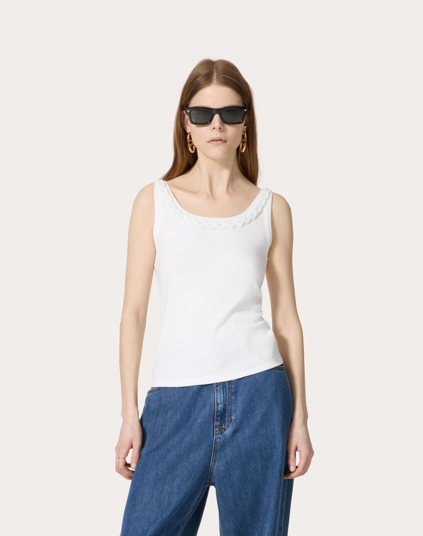 Valentino Handbags Top In Cotton Rib Ricamato per Donna in Bianco | Valentino IT Nuova