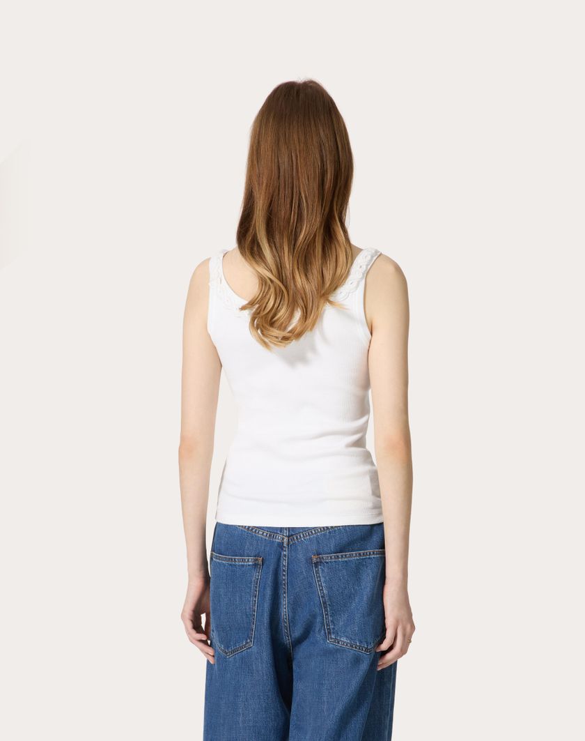 Valentino Handbags Top In Cotton Rib Ricamato per Donna in Bianco | Valentino IT Nuova