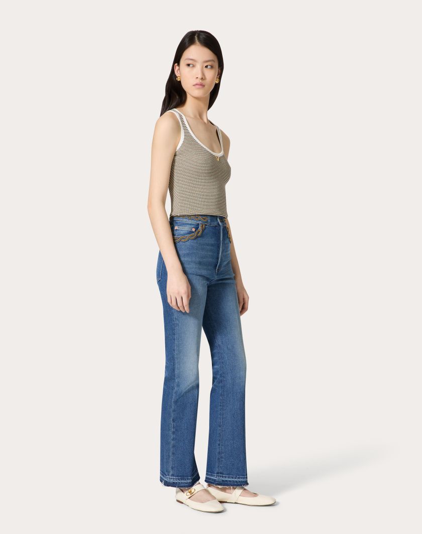 Valentino Handbags Top In Cotone E Lurex per Donna in Navy/avorio/oro | Valentino IT Moda