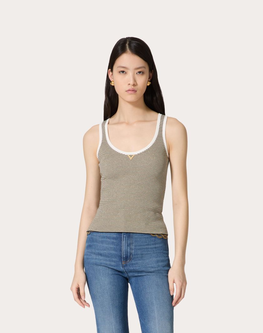 Valentino Handbags Top In Cotone E Lurex per Donna in Navy/avorio/oro | Valentino IT Moda