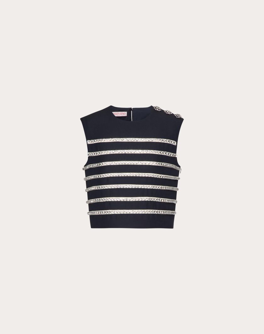 Valentino Handbags Top In Crepe Couture Ricamato per Donna in Navy/avorio | Valentino IT Sconto di tempo limitato