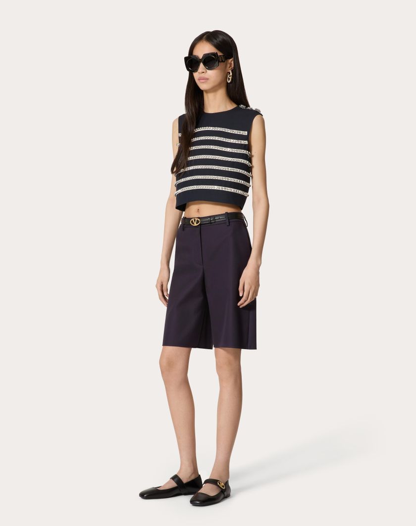 Valentino Handbags Top In Crepe Couture Ricamato per Donna in Navy/avorio | Valentino IT Sconto di tempo limitato