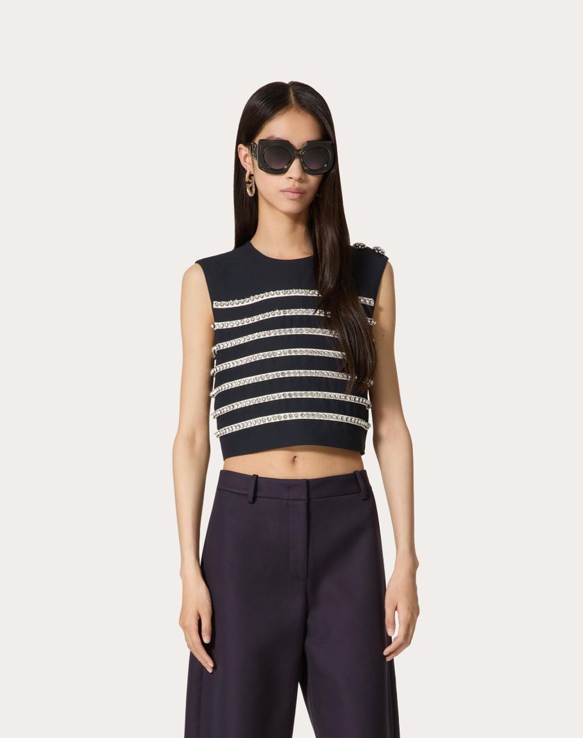 Valentino Handbags Top In Crepe Couture Ricamato per Donna in Navy/avorio | Valentino IT Sconto di tempo limitato