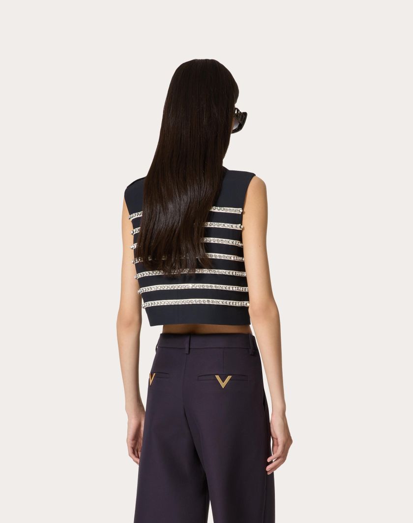 Valentino Handbags Top In Crepe Couture Ricamato per Donna in Navy/avorio | Valentino IT Sconto di tempo limitato