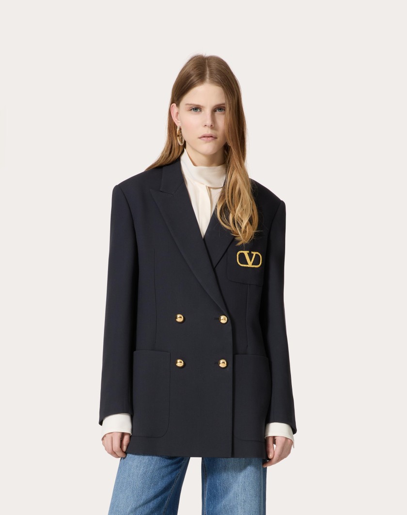 Valentino Handbags Giacca In Formal Natte' per Donna in Navy | Valentino IT Offerta natalizia