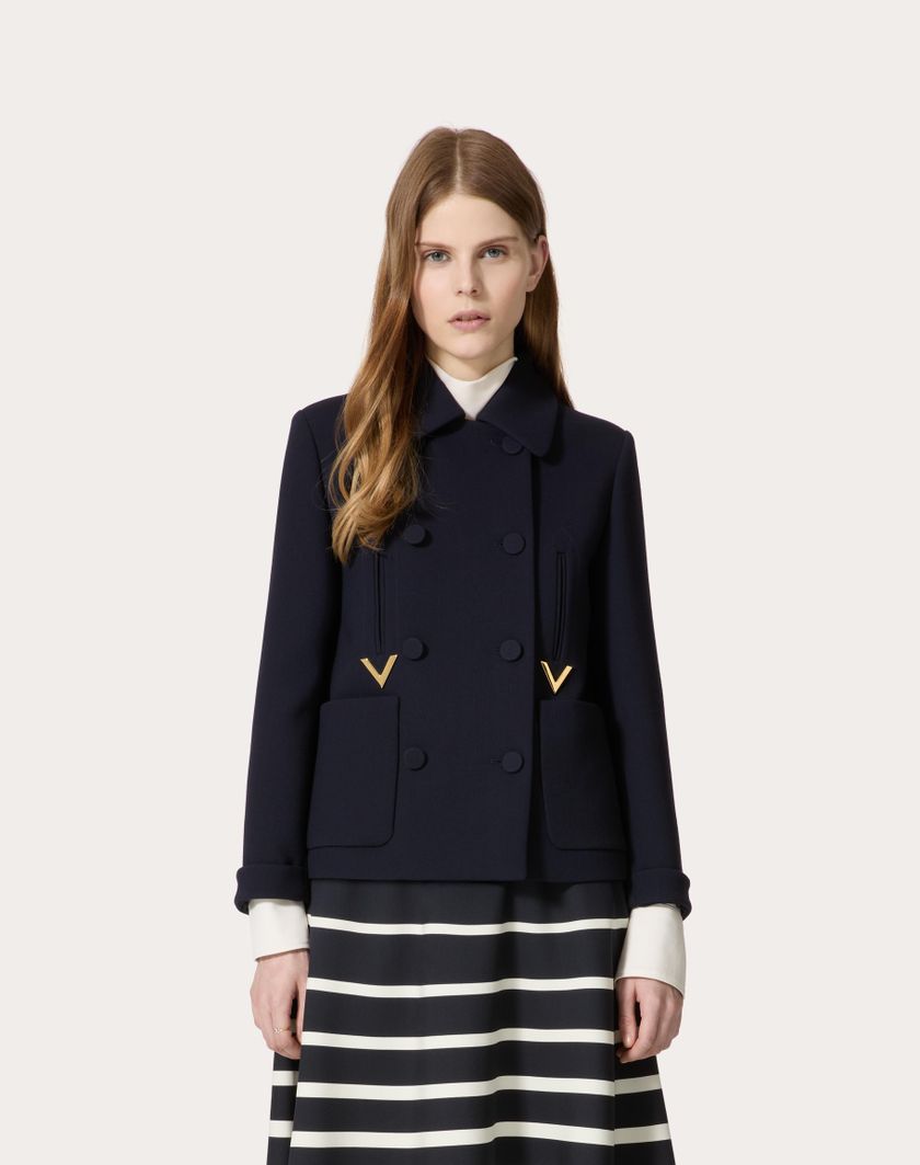 Valentino Handbags Caban In Texture Double Crepe per Donna in Navy | Valentino IT Offerta Pasqua