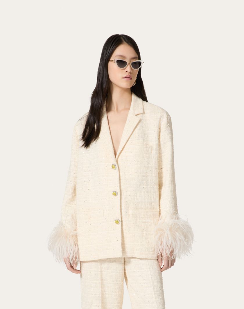 Valentino Handbags Giacca In Delicate Tweed per Donna in Naturale | Valentino IT Offerta per la Festa della Mamma