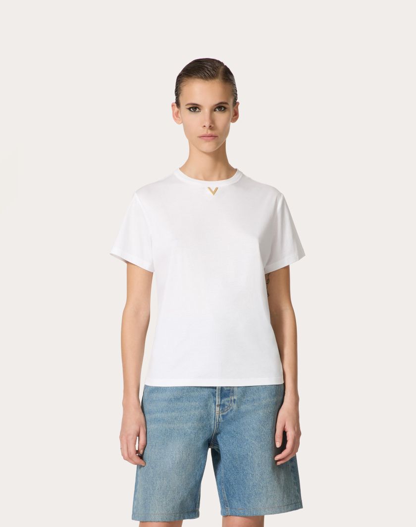 Valentino Handbags T-shirt In Cotton Jersey per Donna in Bianco | Valentino IT Vendita calda