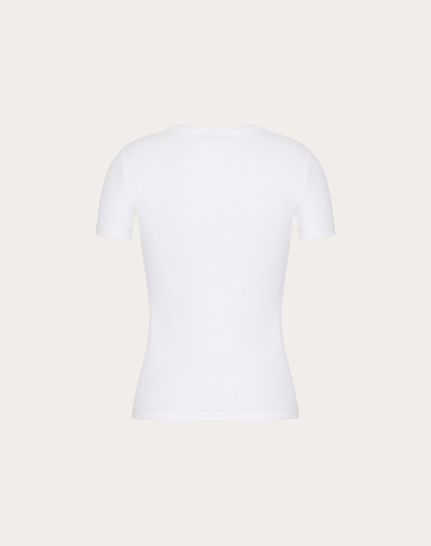 Valentino Handbags T-shirt In Ribbed Cotton per Donna in Bianco | Valentino IT Offerta migliore