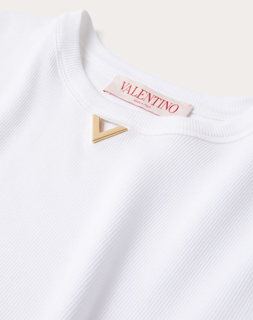 Valentino Handbags T-shirt In Ribbed Cotton per Donna in Bianco | Valentino IT Offerta migliore