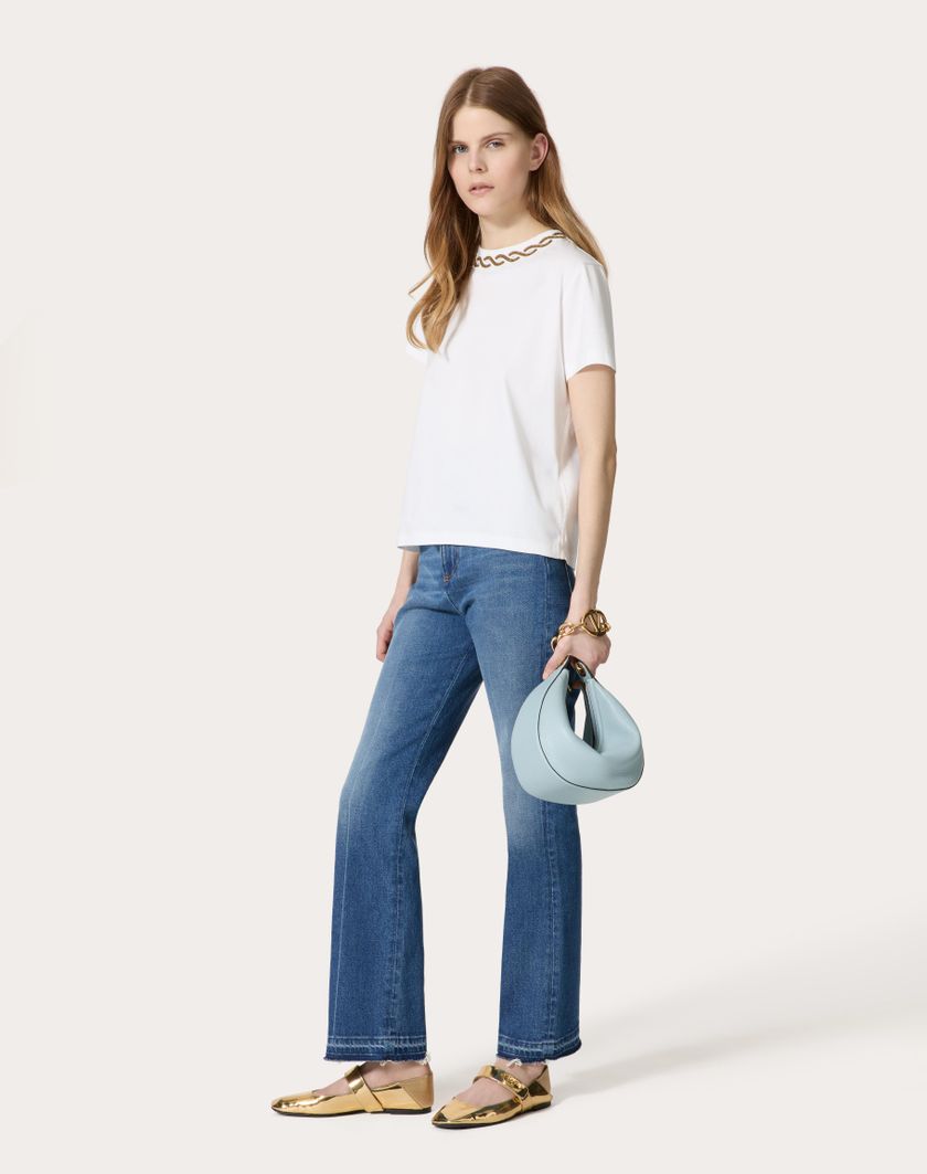 Valentino Handbags T-shirt In Cotton Jersey Ricamata per Donna in Bianco | Valentino IT Latest fashion