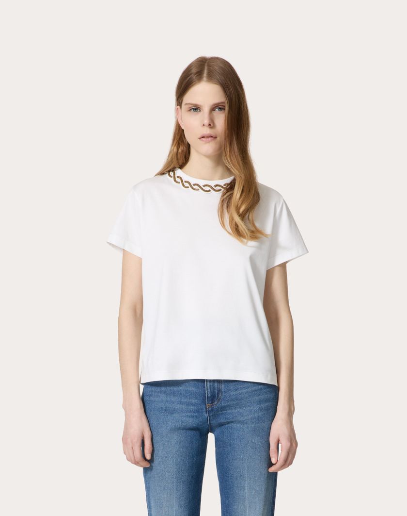 Valentino Handbags T-shirt In Cotton Jersey Ricamata per Donna in Bianco | Valentino IT Latest fashion