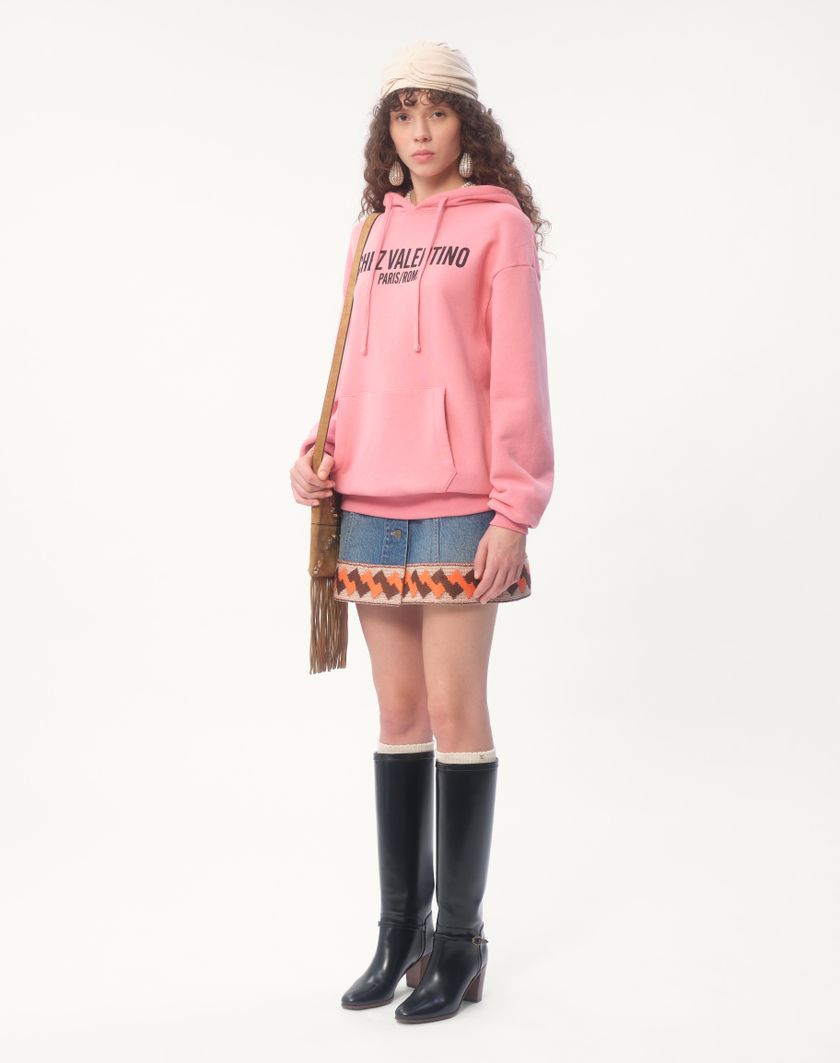 Valentino Handbags Felpa In Cotone Con Cappucco E Stampa Chez Valentino per Donna in Rosa | Valentino IT Offerta temporanea